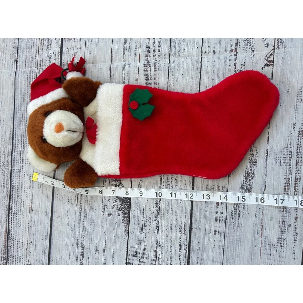 Christmas Teddy Bear‎ Vintage Stocking Red Santa Hat Plush Holiday Decor